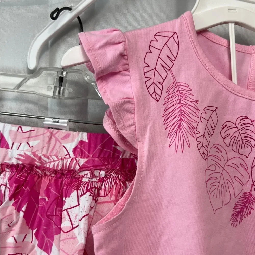 Andy And Evan pink 2-piece ruffle skirt set with shorts underneath pink palm NWT